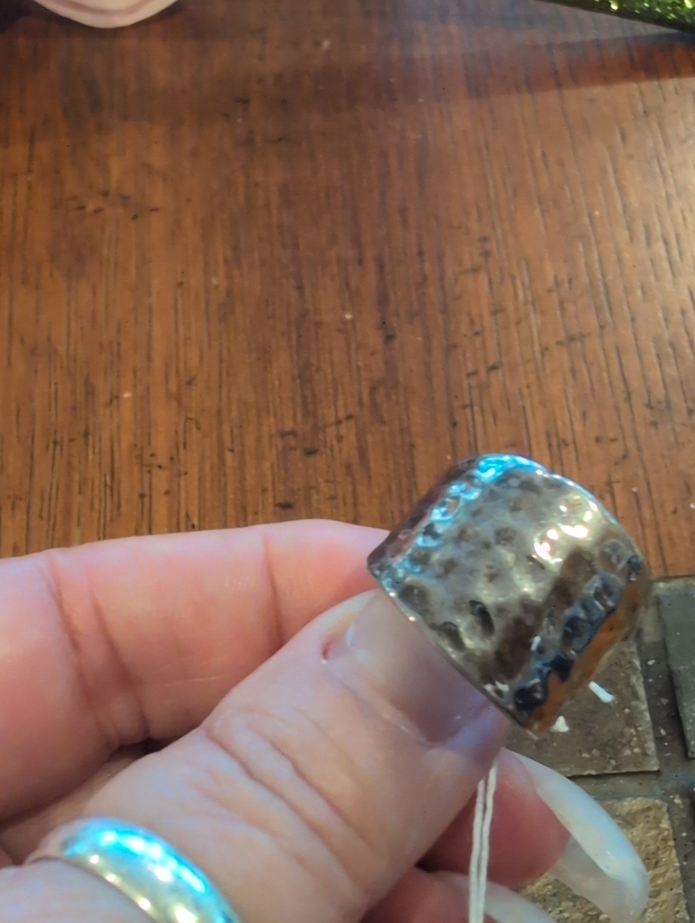 Premier Designs Silver-Tone Hammered Metal Wearable Ring Band